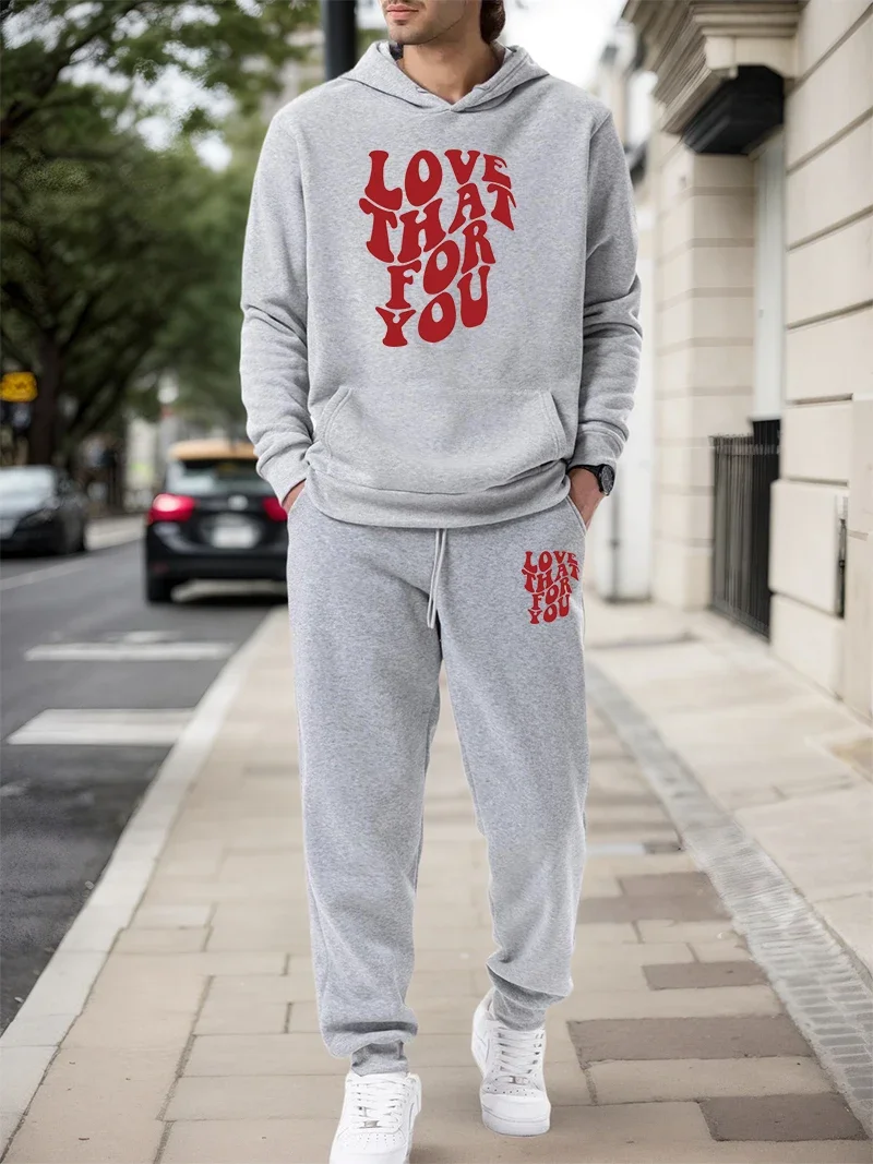 Spring Autumn Mens Tracksuit Casual Hooded Sweatshirts Sweatpants Outdoors Sports Jogging Man Clothes Single Piece Hoodies Pants view 3