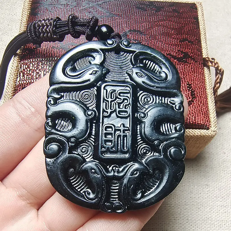 Attracting Wealth and Treasure Pendant with Double Sided Medicine King Stone Antique Attracting Wealth Necklace