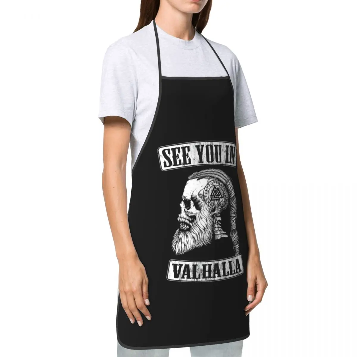 See You In Valhalla Skull Viking Bib Apron Women Men Chef Tablier Cuisine for Cooking Kitchen Norse Odin Ragnar Warrior Painting