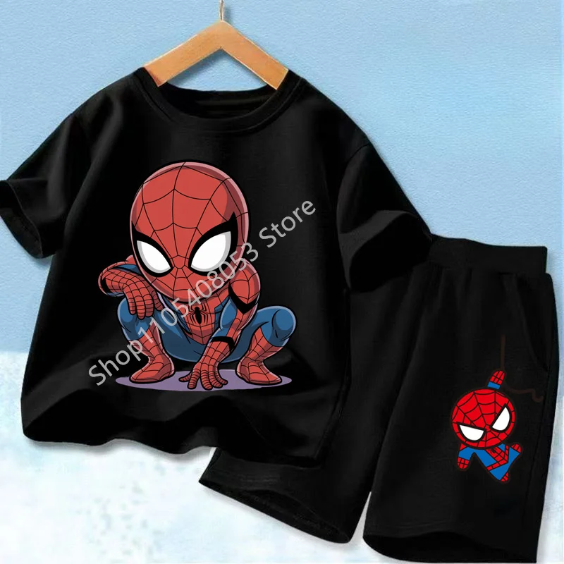Red Spider Printed Children Print T-shirt Summer Clothes 3-12Yrs Boys Girls Short-sleeved Top+Shorts Casual Sports Set Clothing