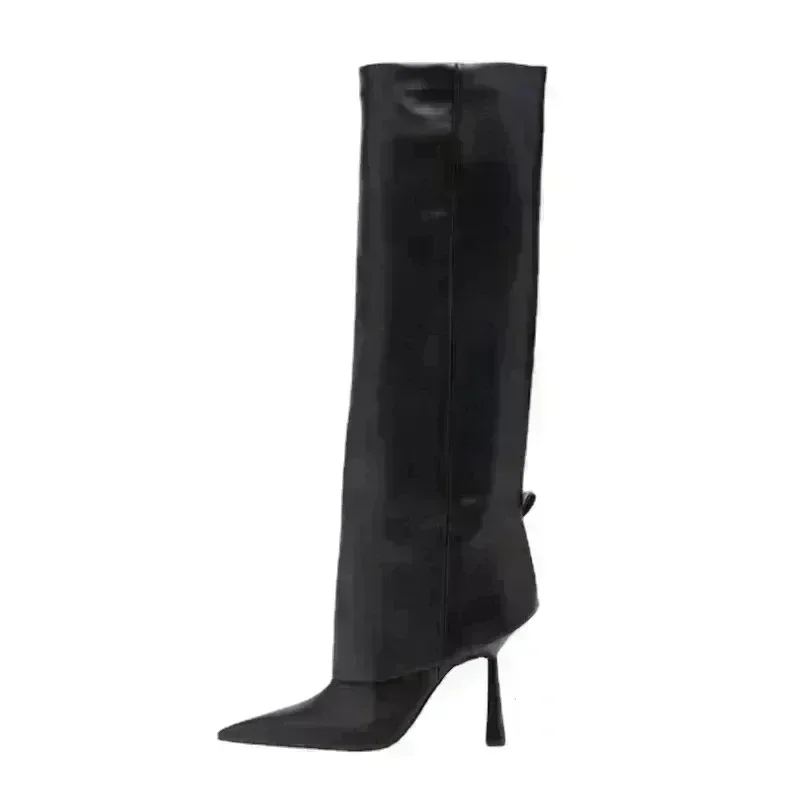 2024 Winter Brand New Fashion Minimalist Knee Boots for Women Europe and America Pointed Slip-on High Heels Big Size Shoes 43 44