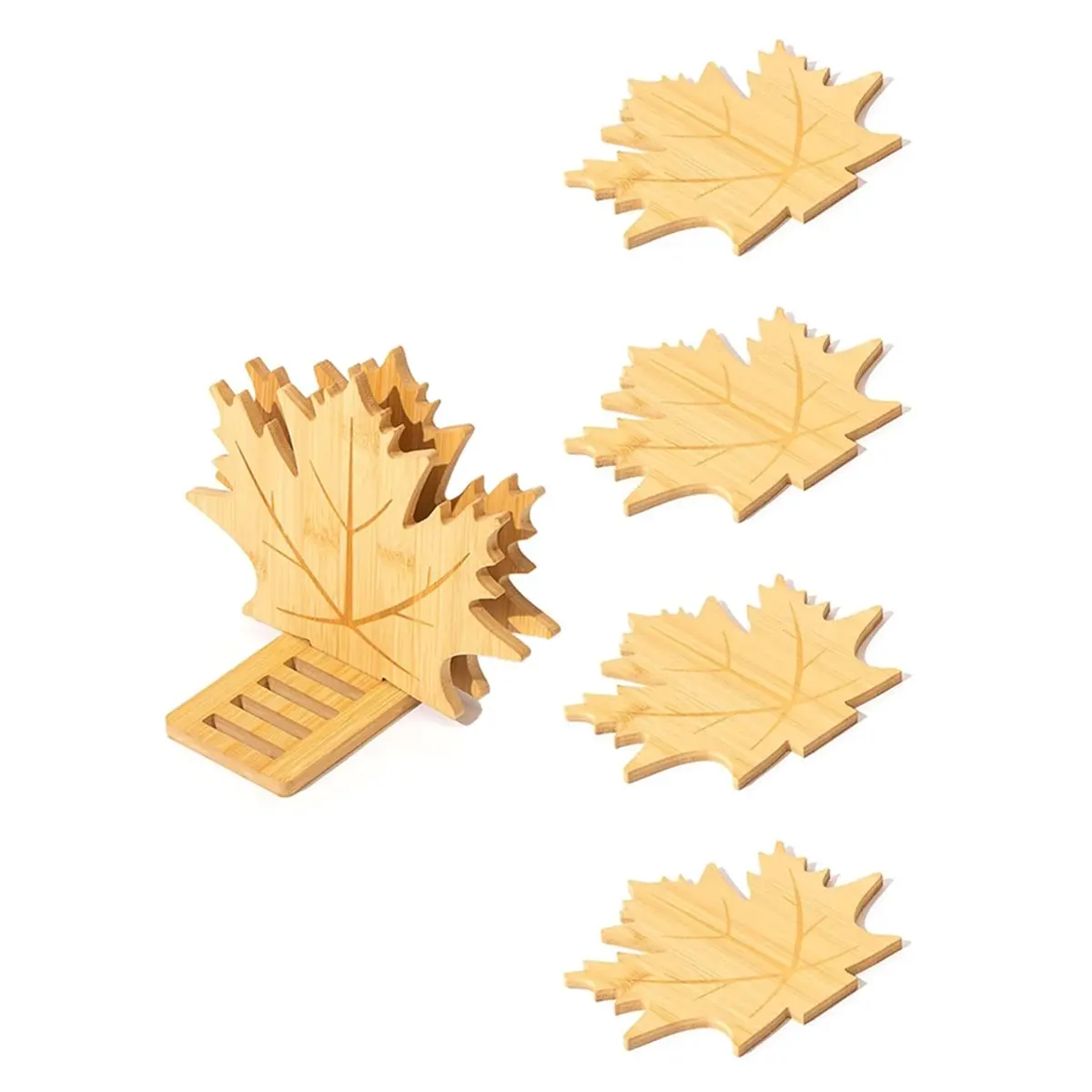 HAPPYDAY~ Sous-plats en bambou pour plats chauds, casseroles et poêles - Ensemble de 6 grands sous-plats avec motif feuille d'érable, antidérapants