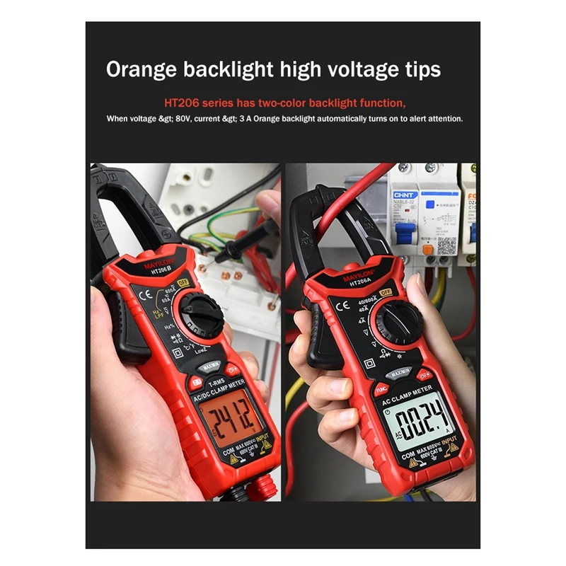 MAYILON HT206A 600A AC Current Two Color Backlight NCV Clamp Ammeter With Carrying Case