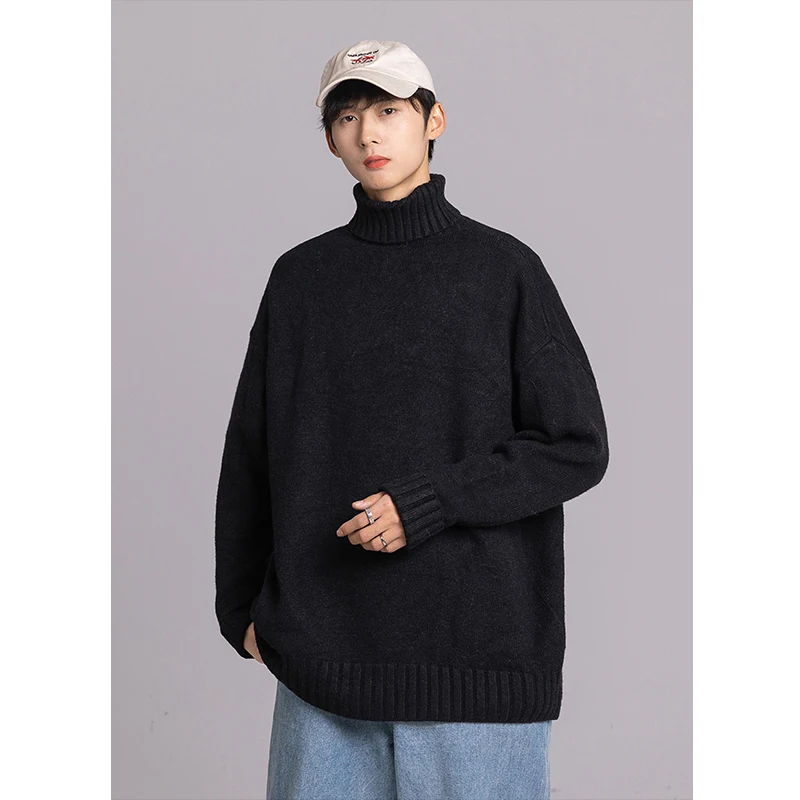 

Корейский вязаный свитер с высоким воротником, мужской зимний модный однотонный свитер в стиле хип-хоп для пар, свободный крой из полиэфирного волокна