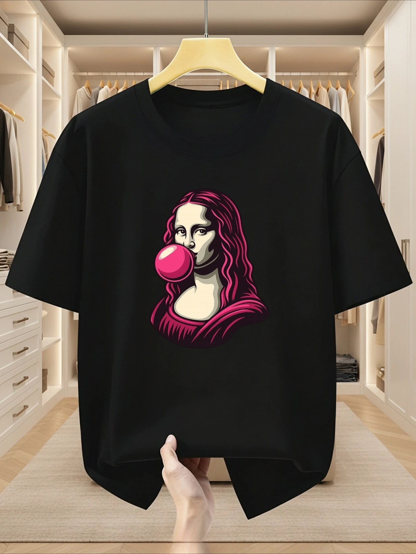 Funny Men's Mona Lisa Bubblegum Print Design T Shirt Cotton Tee Women Streetwear Oversize Summer Novelty Top Harajuku O-Neck Y2k