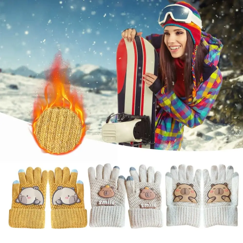 

Милые перчатки капибары, теплые вязаные варежки с защитой от холода, перчатки для вождения, женские и мужские перчатки