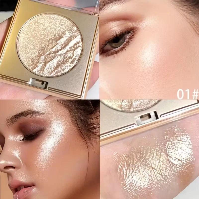 Resaltador de puré de patatas, paleta de resaltado de doble Color con diamante, brillo dorado rosa, maquillaje de rubor de contorno Natural