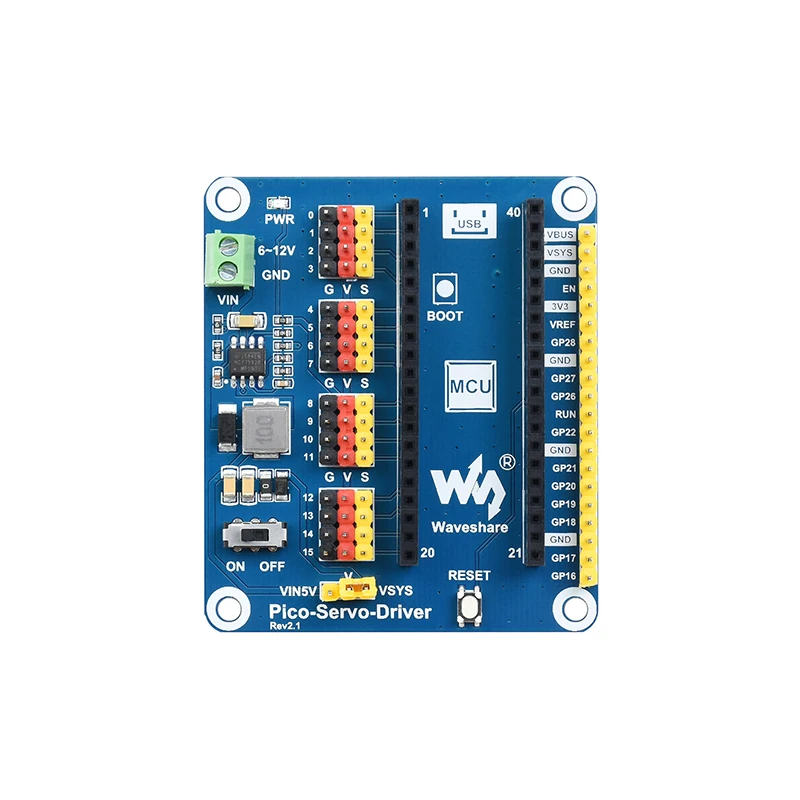 Raspberry Pi Pico Servo Driver Module 16-Channel Outputs 16-Bit Resolution Controlling Robotic Arm Hexapod Walker for RPI Pico