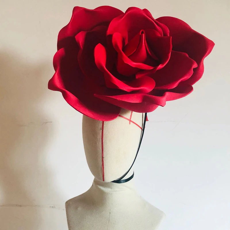 

Exaggerated Rose Headdress Nightclub GoGo Performance Team Valentine'S Day Red HeadWear Rave DJ Costume Festival Accessories