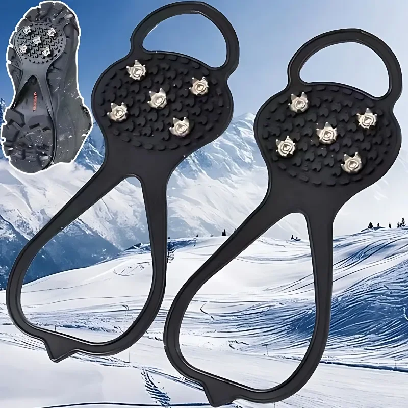 5 Teeth Ice Grippe Outdoor Silicone Shoe Cover Anti-slip Climbing Spikes Mountaineering Crampons Rock Climbing Cleat Studs