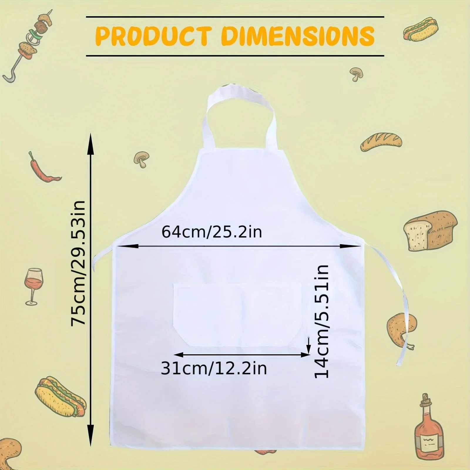 Sublimation Polyester Kitchen Apron with Front Pocket for Custom Print Design, Unisex Cooking Apron for Restaurant and Home Use