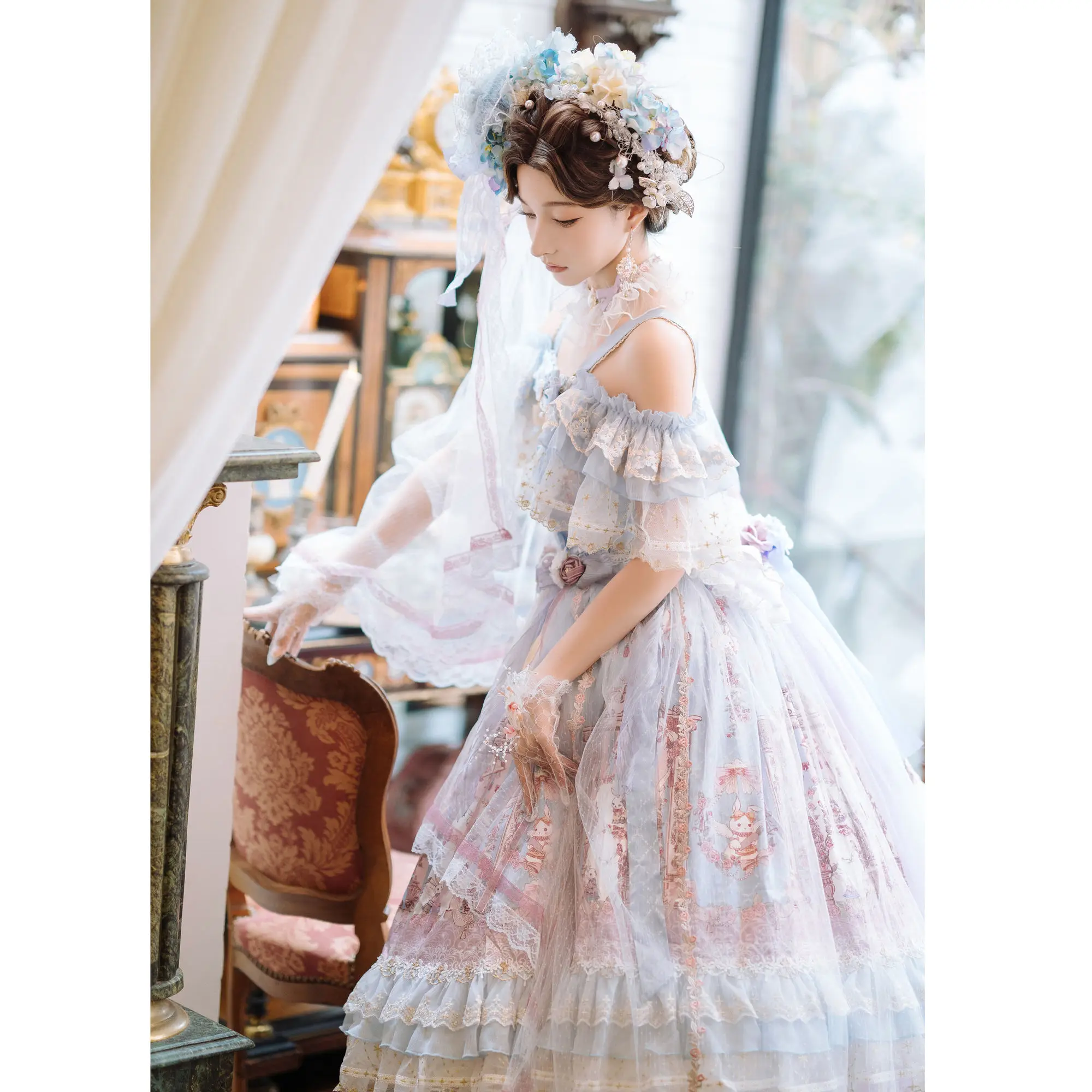 Women Sweet Lace Floral Embroidery Princess Wedding Dresses Girls Cute Party Vestidos Victorian Retro Lolita Jsk Dress Japanese