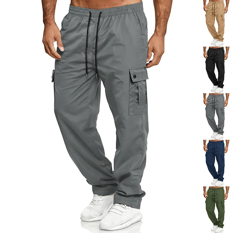 2026 spring autumn cargo pants, multi-pocket straight loose, trendy casual men trousers