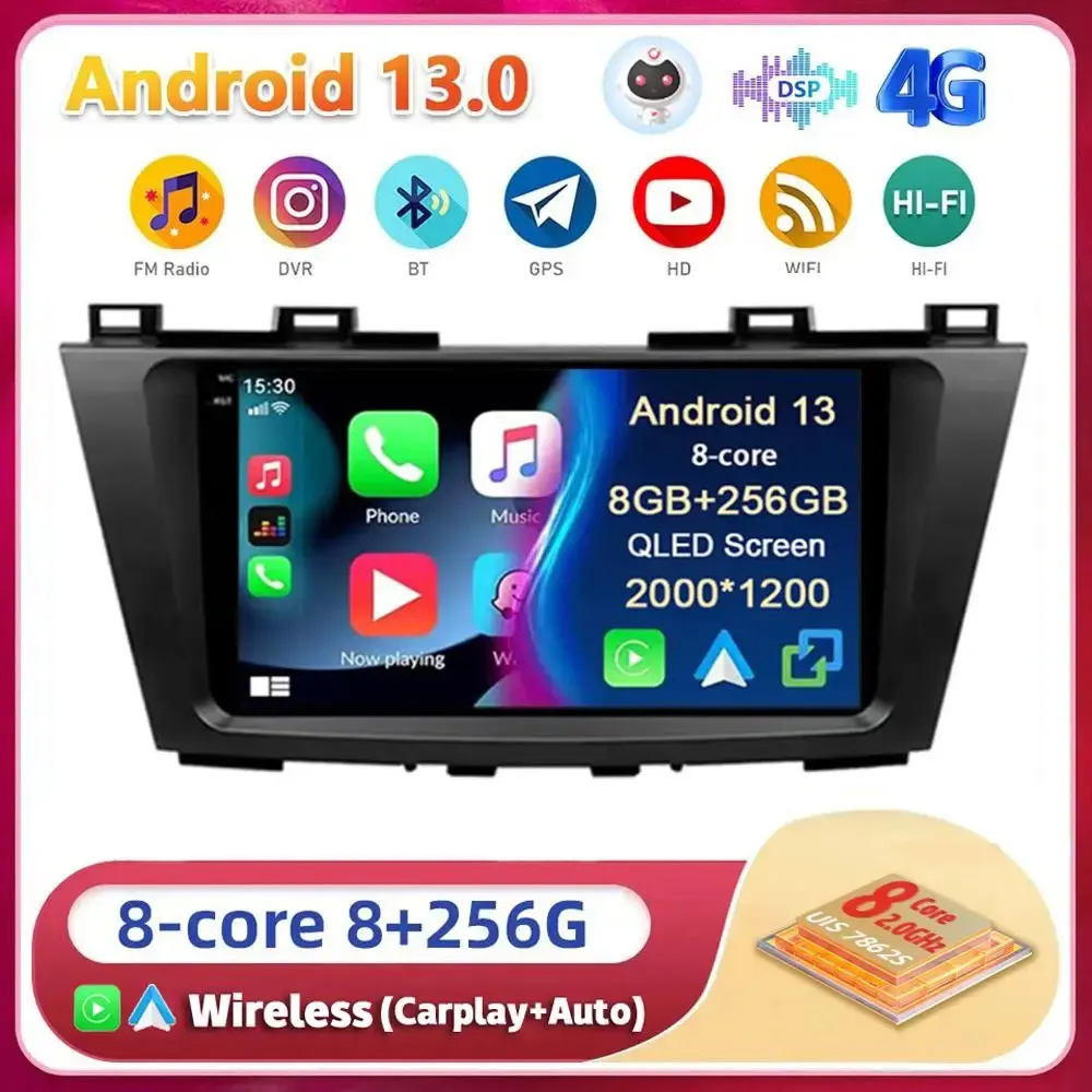 

Android 13 Carplay Auto For Mazda 5 CW 2010 2011 2012 2013 2014 2015 Multimedia Car Radio Navigation Player Video WIFI+4G DSP