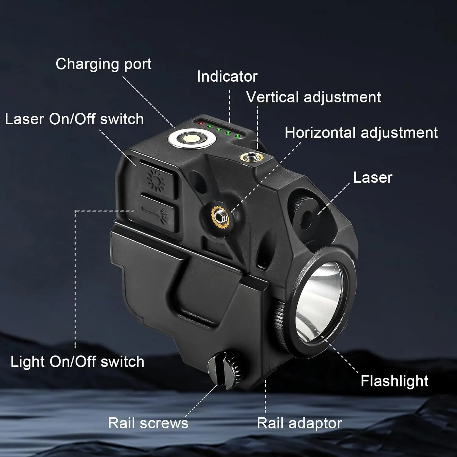 Zaklamp laserzicht, pistool magnetisch opladen groen puntlaservizier, compacte lasercombinatie met ingebouwde lithiumbatterij