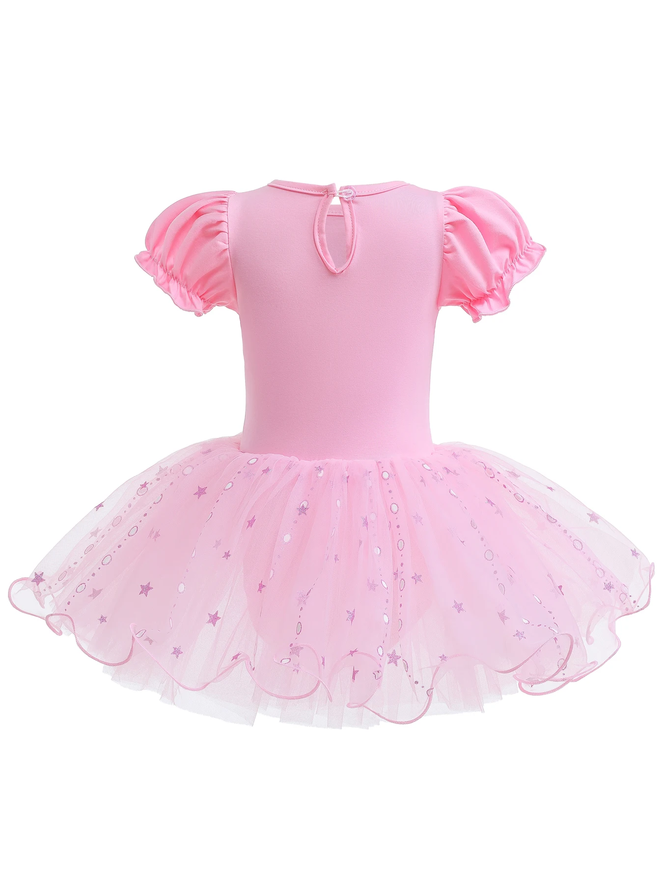 Girls Beaded Dress Stretch Breathable Short Sleeve Ballet Tutu Bodysuit for Dance Performance Kids Cosplay Costume Size 100-140