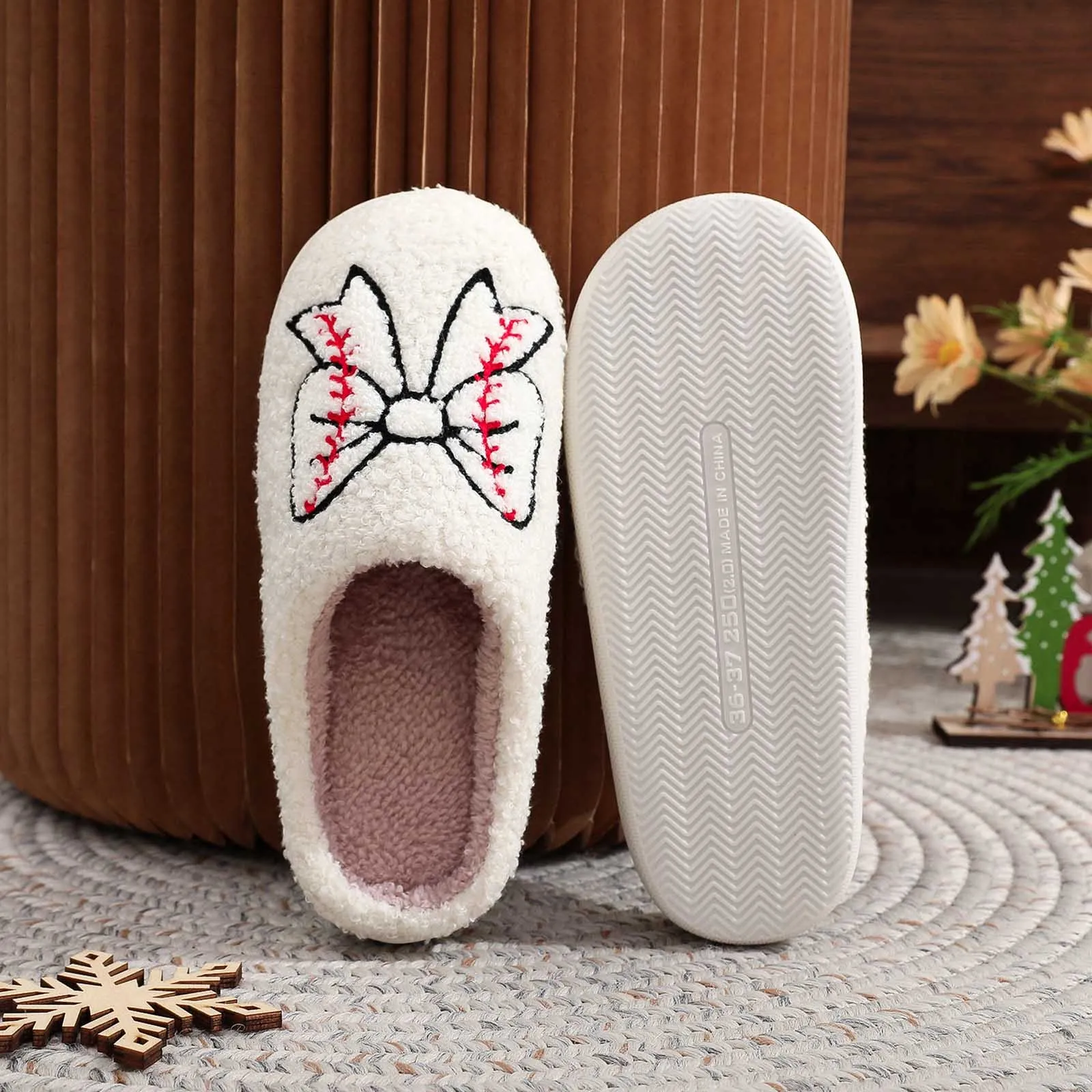 

Women's Slippers Winter Indoor Elegant Beauty Bow Home Warm Soft Sole Good Breathability Comfortable Leisure Lady Bedroom Shoes