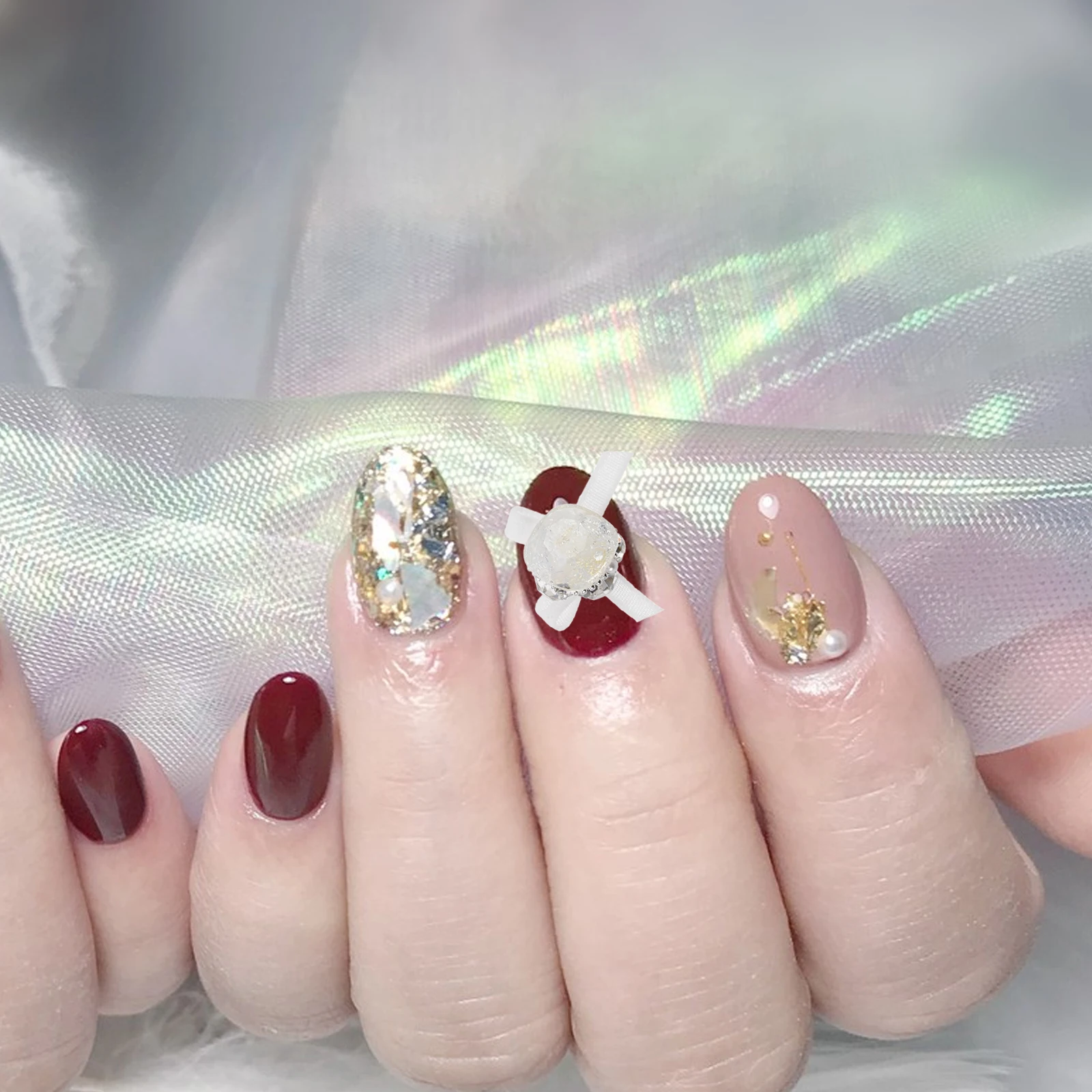 

8Pcs Broken Ice Nail Charms 3D Acrylic Rhinestones Organza Bow Manicure Nail Decorations Kawaii Charms Makeup Rhinestones