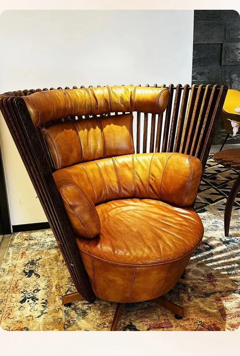 TTTTSingle Sofa Chair, Leather Art, Swivel Chair Large Apartment Medieval Furniture Contact Surface Leather
