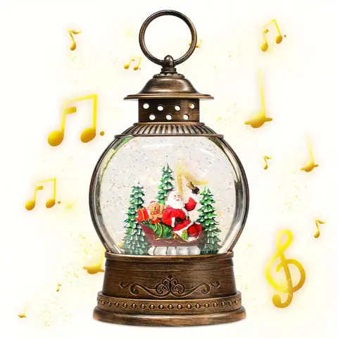 Globo de neve iluminado decorações de natal girando glitter papai noel em trenó caixa musical presentes de festa de natal