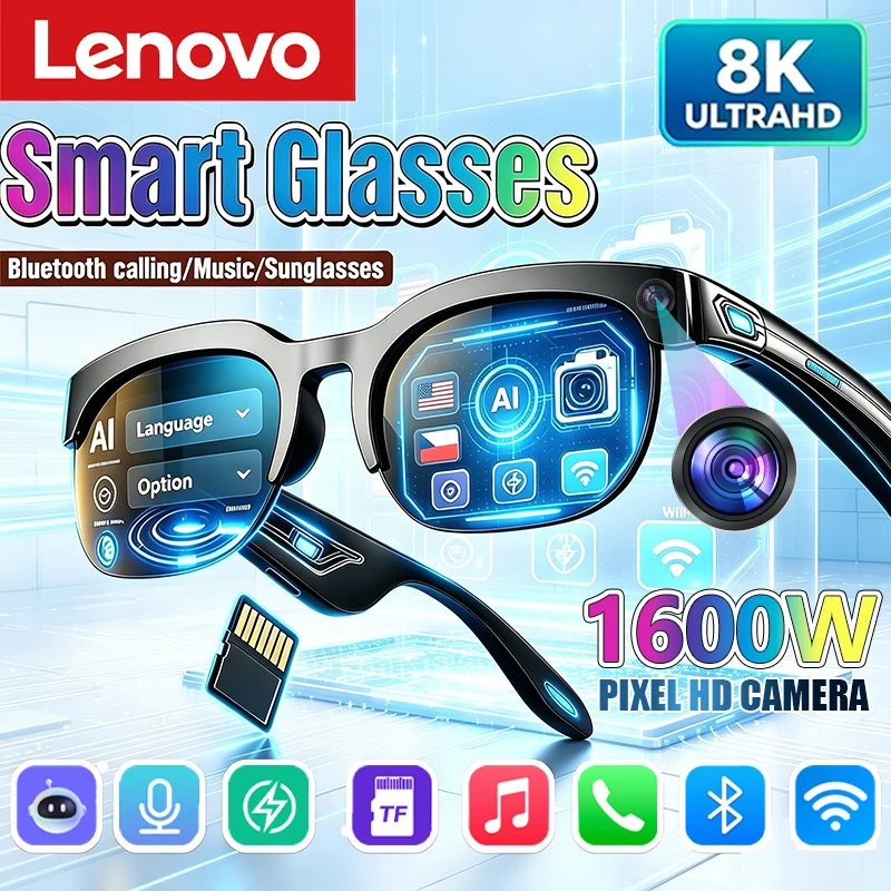 Lenovo Smart Glasses AI Translation TF Card Bluetooth Conversation Recording Listening To Music Smart Sunglasses for Men Women
