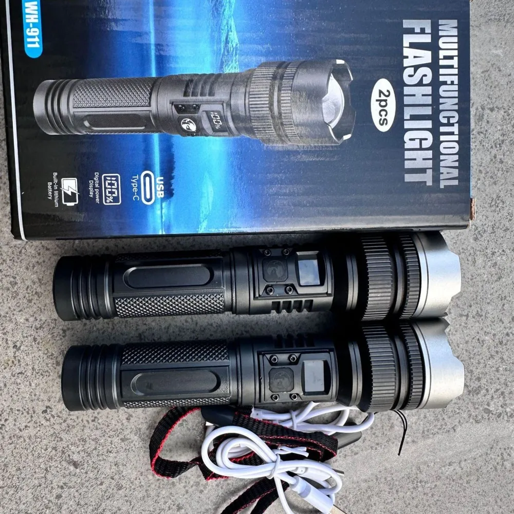 Multi Functional Led Flashlight Rechargeable Tactical Torch Digital Display Waterproof Light For Outdoor Search Hiking