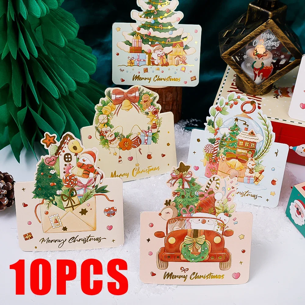 10/1PCS Cartoon Christmas Greeting Cards Santa Claus Snowman Blessing Postcard for Friend Birthday New Year Christmas Decoration