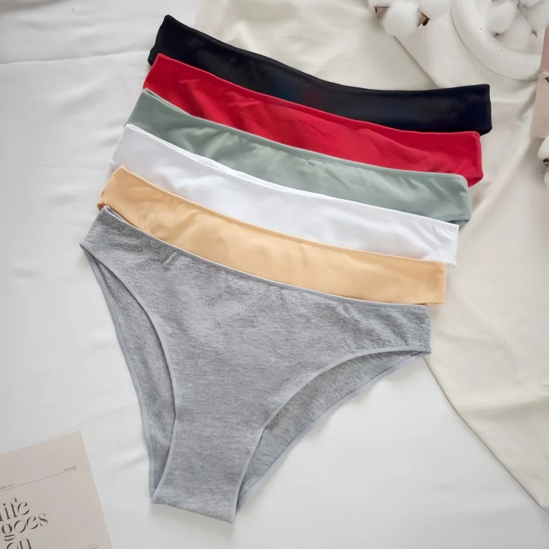 3-teiliges Set Damen-Bikini-Slips aus Baumwolle, hautfreundlich, niedrig geschnitten, nahtloser Rand, weicher Stretch, Alltagsunterwäsche für Damen, Größen M-XXL – Detail 2