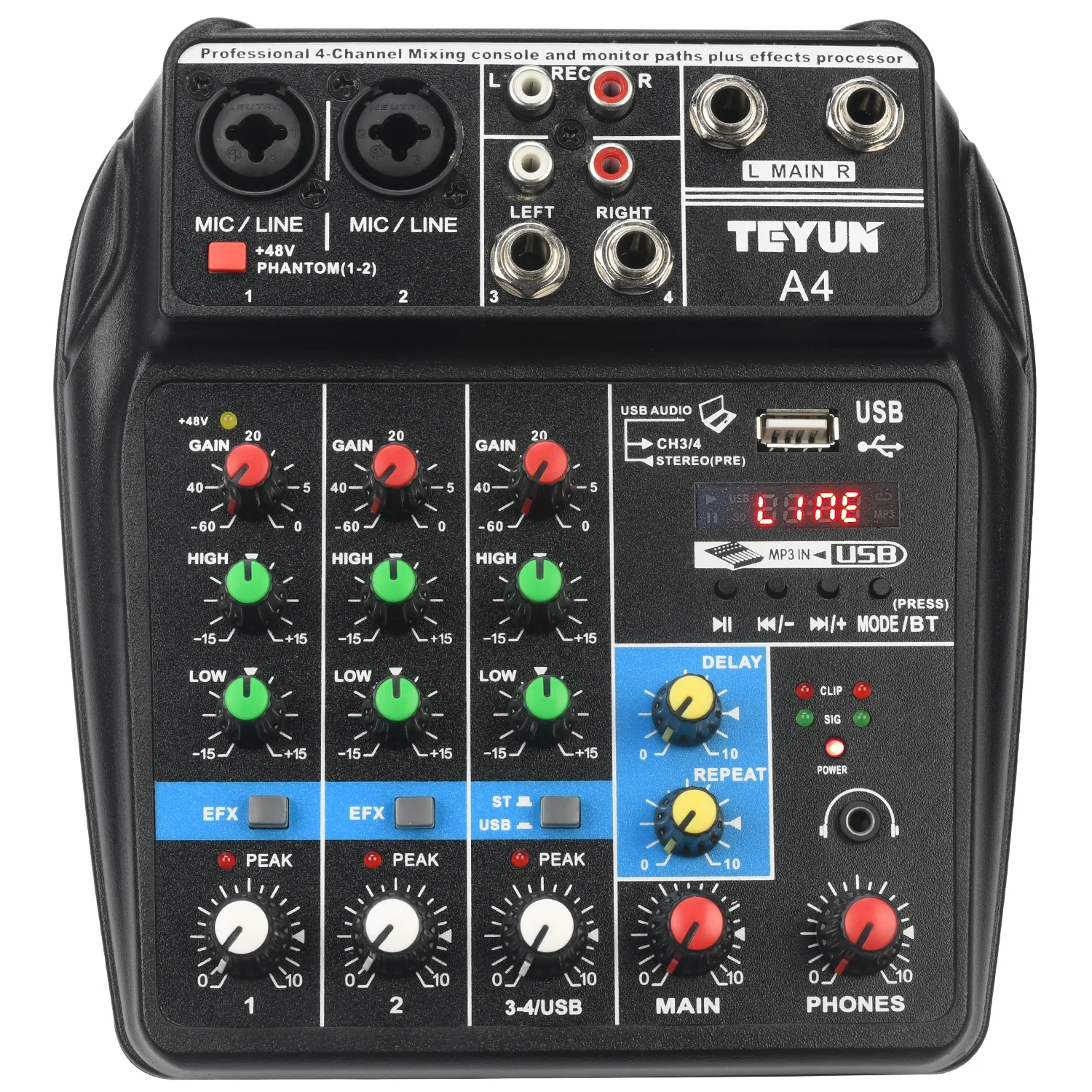 4/6 Channel Audio Sound  Mixer Mixing Console Bluetooth USB Record Sound Card PC Playback Portable DJ Karaoke Controller A4