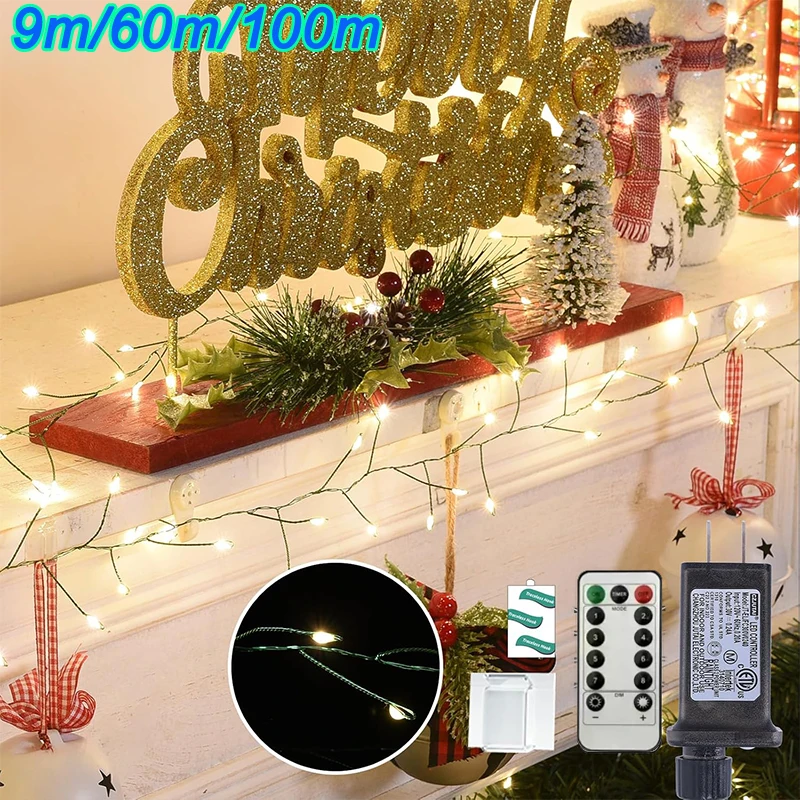 9/60/100M EU LED String Lights Remote Control Waterproof Length Fairy Lights for Garden Plants Branches Balcony Decor Warmlight