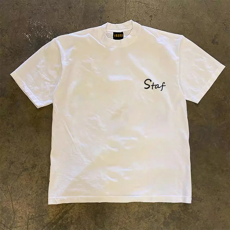 Double Thread Pure Cotton Short Sleeve T-Shirt Unisex Loose Fit American Retro Style Breathable Summer Top for Couples