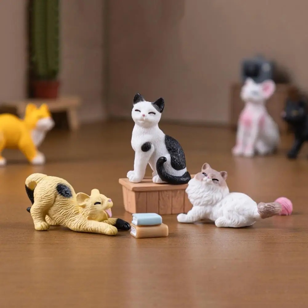 مجموعة تمثال قطة صغيرة لتزيين مكتب تخفيف التوتر مكونة من 6 قطع من مجموعة زينة القطط مع للمنزل