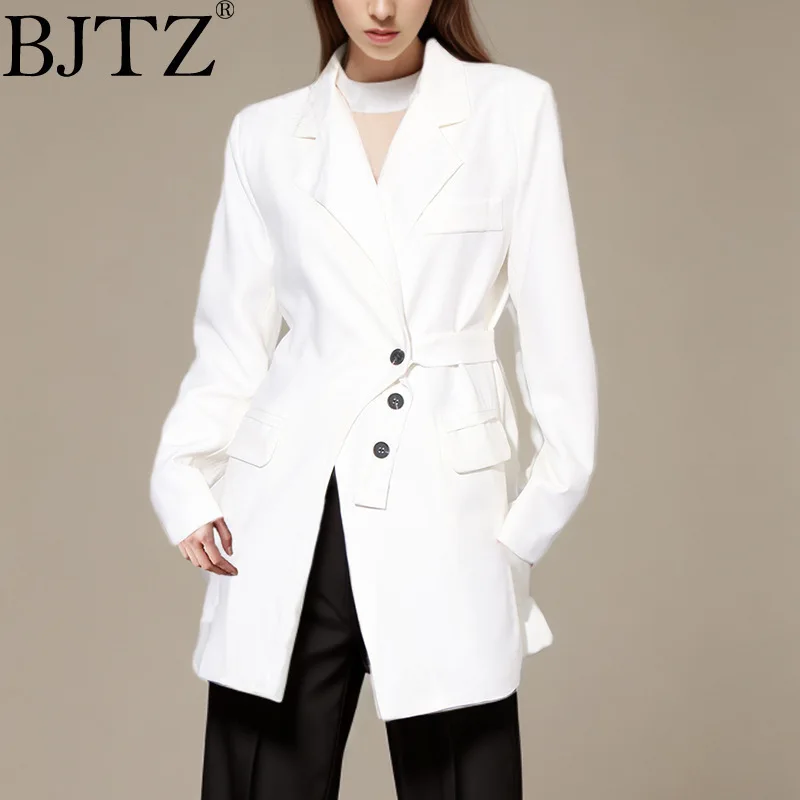 

BJTZ Simple Solid Color Irregular Style Niche Luxury Top 2025 New Spring Lapel Long Sleeve Hidden Buckle Pocket Suit Jacket