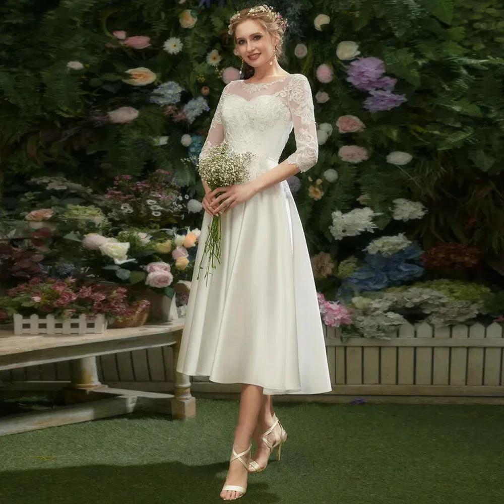 Ivory Strapless Wedding Dresses for Ladies Elegant A Line Bridal Gowns Exquisite 3/4 Sleeve Vestidos De Novia 2026 LC0018