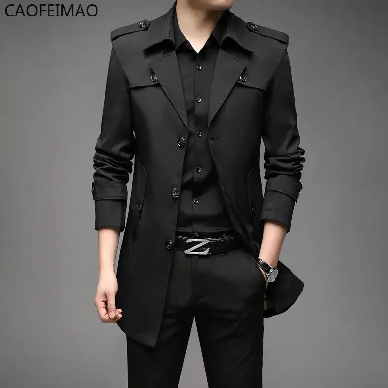 New Spring Men Trench Fashion England Style Long Trench Coats Mens Casual Outerwear Jackets Windbreaker Brand Mens Clothing 2025