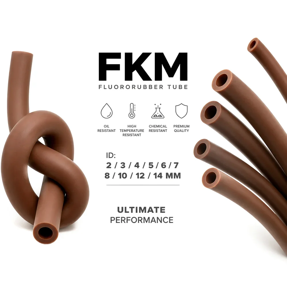 Brown FKM Rubber Hose ID 2 3 4 5 6 7 8 10 12 14mm Anti permeability/sealing/anti-aging/new energy equipment pipeline