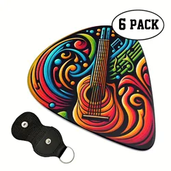 6 Pcs Original Sound Guitar Picks, Double-Sided Printed Ukulele Guitar Finger Shrapnel, Keychain Holster, Gift For Music Lovers