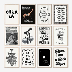 Funny Black and White Gallery Wall Prints Bedroom Girl Room Trendy Girly Cool Cute Retro Posters Coquette Club Dorm Decor Murals