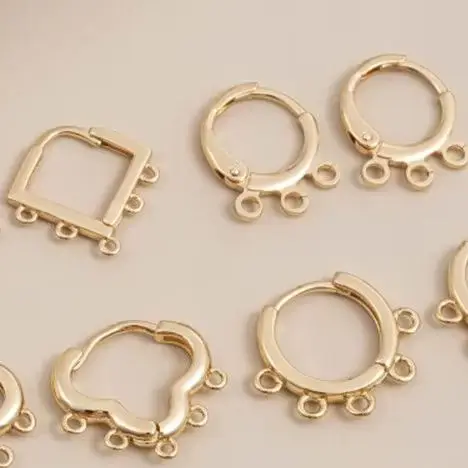 

1Pair 14K Gold-Plated Heart-Shaped round Earrings DIY Handcrafted Ear Buckles with Pendants And Tassels Jewelry Accessories