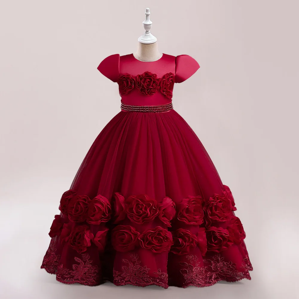 

New Year Dress For Girls Luxury Flower Princess Dress Teenagers Graduation Ceremony Prom Gown Elegant Christmas Dress Girl