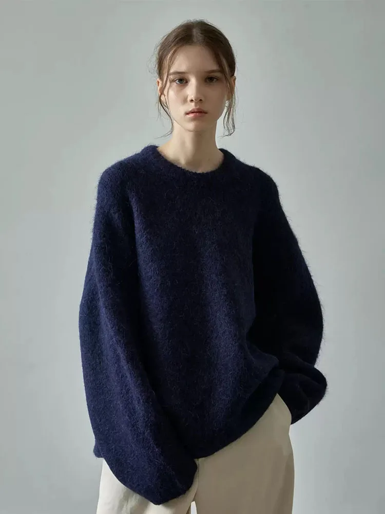 

Thiened round Ne Knitted Sweater Women's Warm Fce Feeling Pure Color Spring Autumn New Sle Comfortable Commute Sle