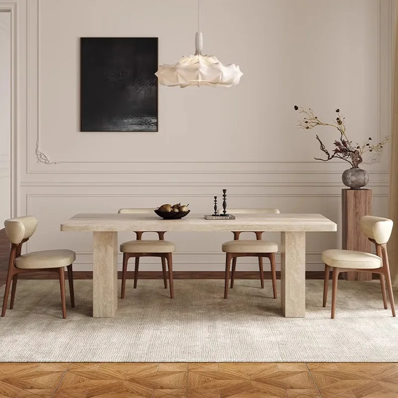 French Roman travertine rock slab dining table modern minimalist designer household small apartment medium ancient style
