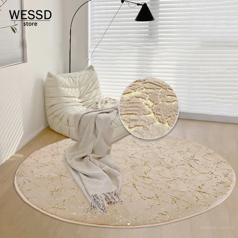 Golden Marble Texture Carpet Round Floor Chair Mat Faux Rabbit Hair Furry Shggy Rug Bathroom Soft Carpet Children Rooms Decor