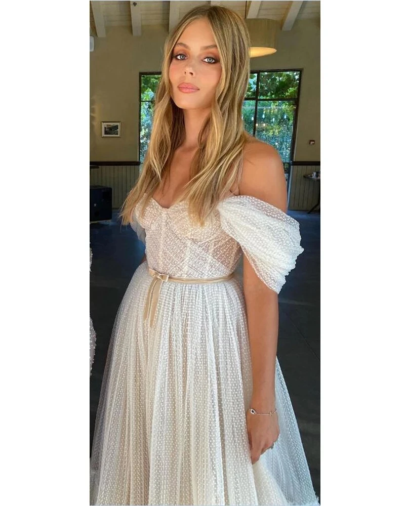 Vestidos De novia De tul con hombros descubiertos para mujer, vestido De novia elegante con escote en forma De A, estilo bohemio Formal para fiesta De graduación, 2023