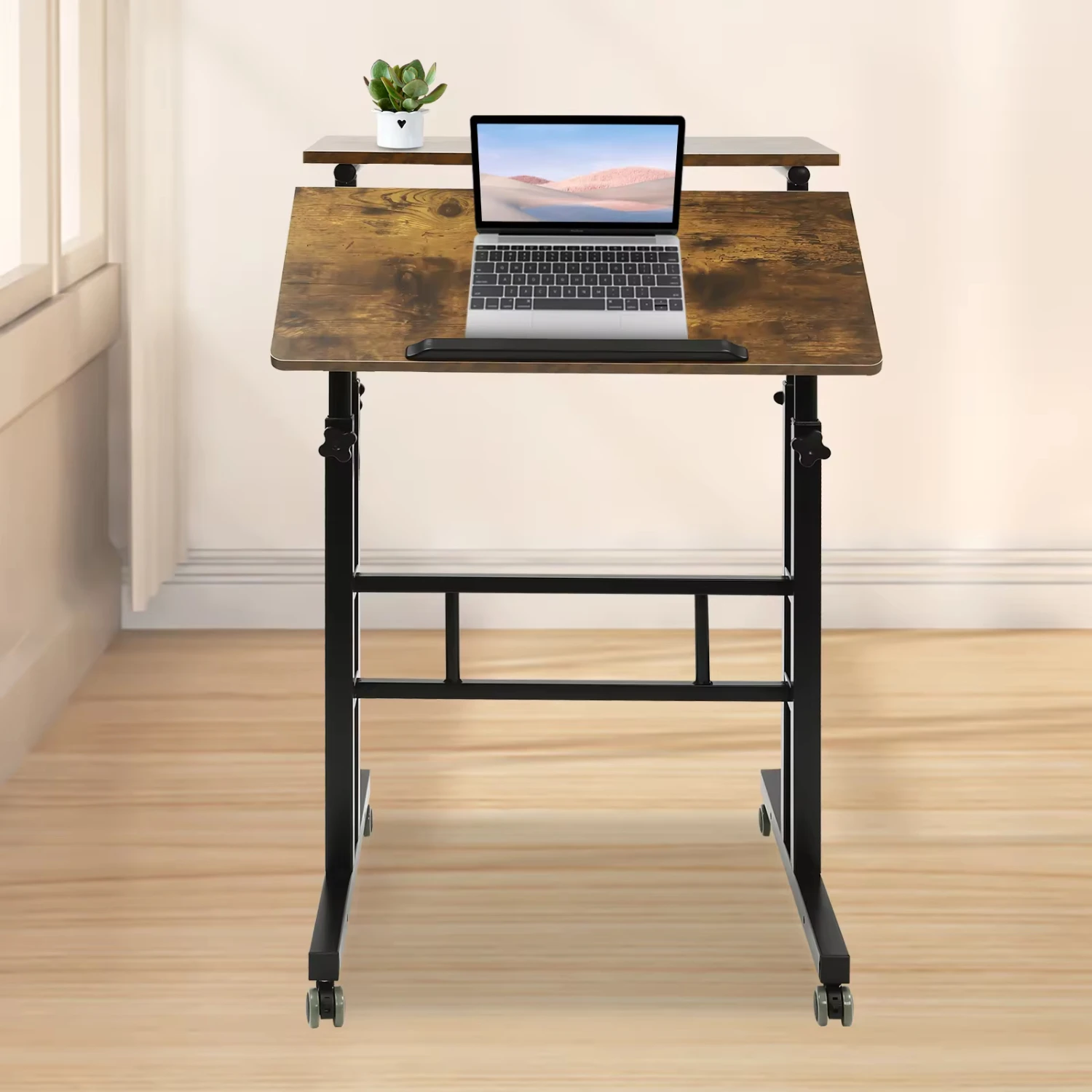 4 Colors High-quality Adjustable Standing Desk with Wheels  Office Workstation Portable Rolling Desk Laptop Cart