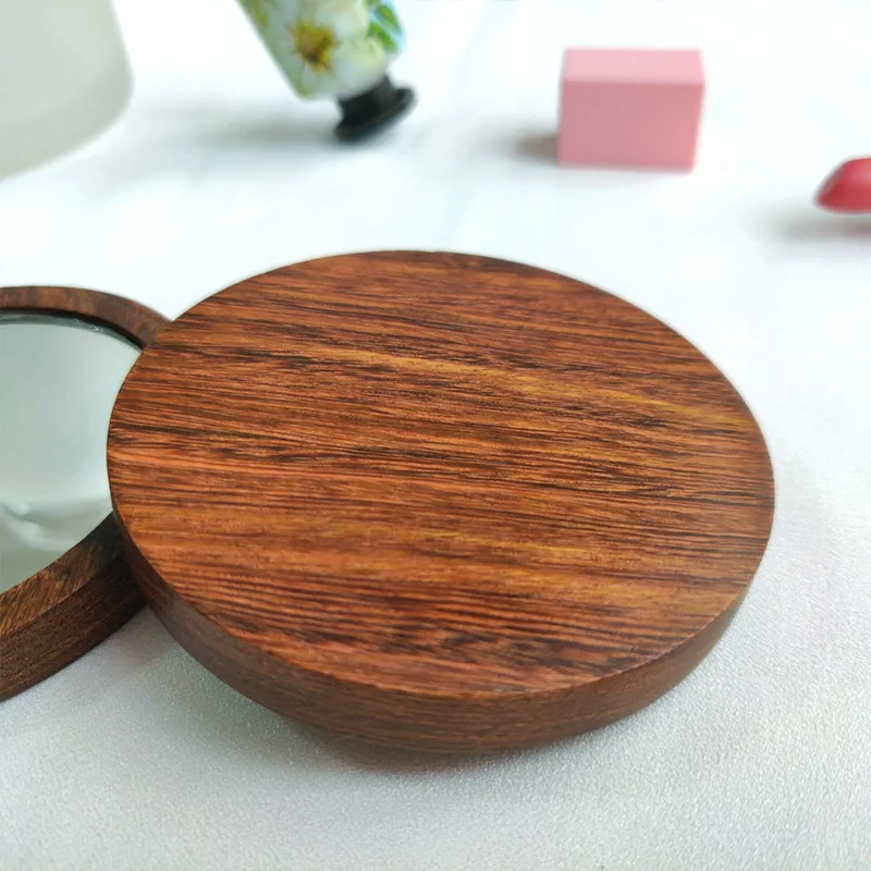 [Buy 1 get 1 free] Small mirror wooden high definition handheld mirror mini simple merchandise makeup mirror female creative gift wholesale wooden mirror