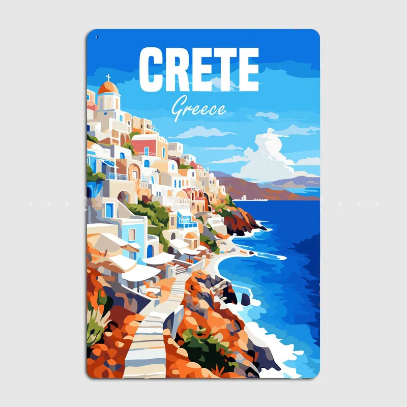 Travel to Crete Greece Scenic Spot Vintage Poster Metal Sign Automobile Club Garage Room Decor Tin Home Decor