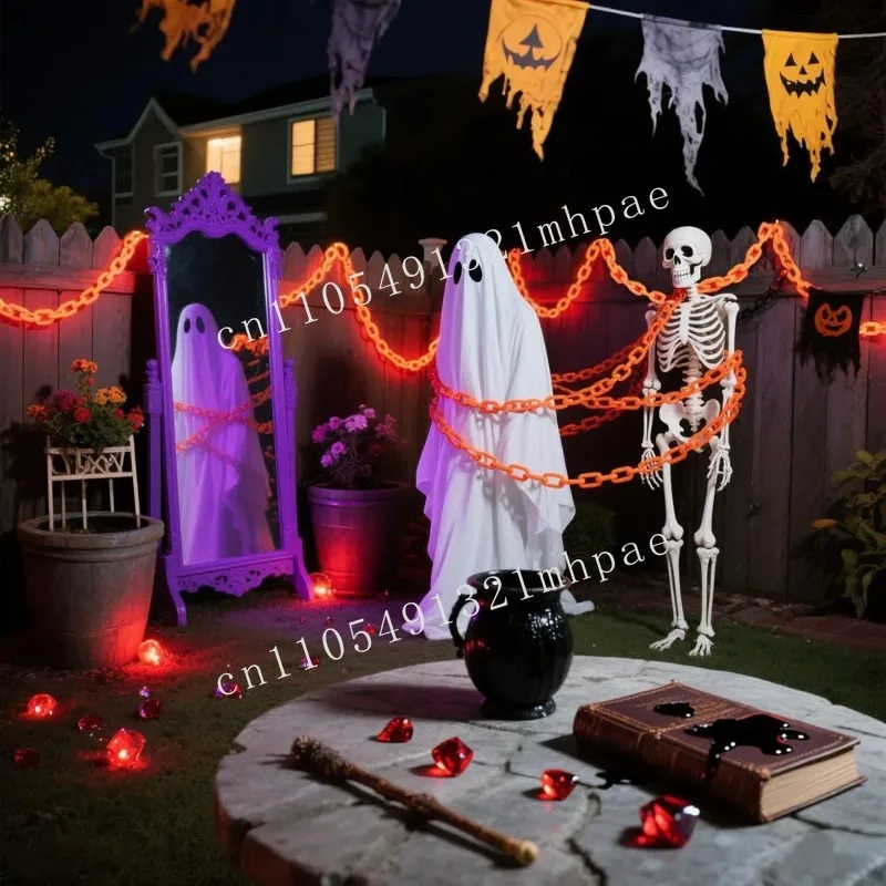 

1pcs 3m Solar Halloween Decorations Halloween Plastic Chain Lights for Skeleton Dog, Creepy Costumes Accessories Party