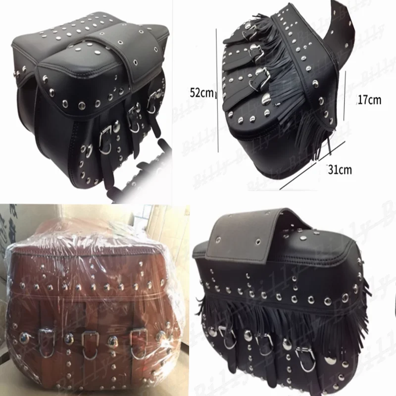 Sacoche Latérale Moto En Cuir PU – Pour Harley Davidson Street 750, Fixation 3 Sangles | Accessoire Pratique