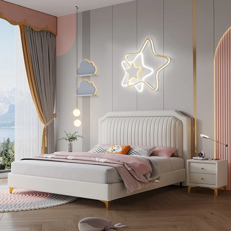 Nordic Children's Bedroom 1.8-meter Double Bed with Soft Package Backrest Simple Pink 1.5-meter Single Bed for Girls and Boys